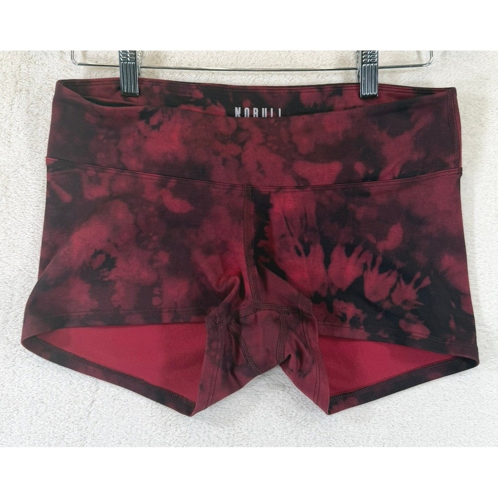 NOBULL Womens Mid-Rise Tie Dye Training Shorts Red Black Size M